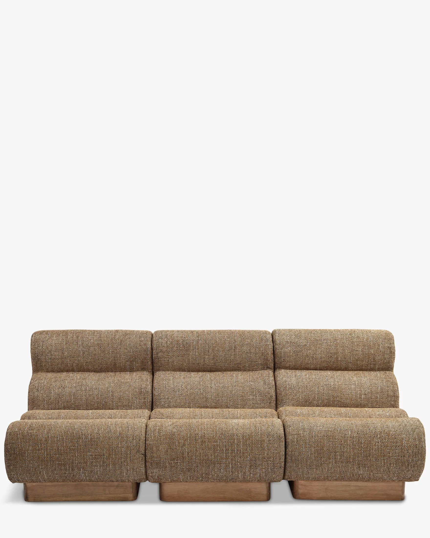 Canapé 3 places modulable, Tweed marron caramel & bois blond Cozy