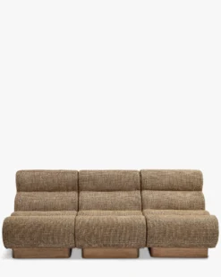 Canapé 3 places modulable, Tweed marron caramel & bois blond Cozy