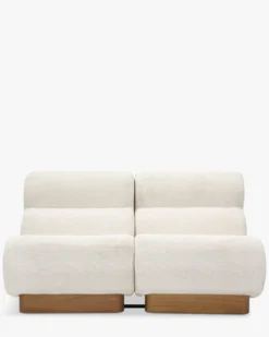 Canapé 2 places modulable, Tweed crème & bois blond Cozy