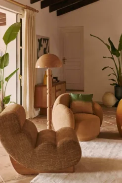 Canapé 2 places modulable, Tweed marron caramel & bois blond Cozy