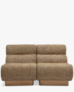 Canapé 2 places modulable, Tweed marron caramel & bois blond Cozy