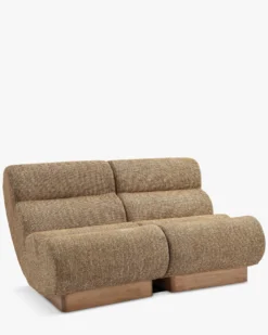 Canapé 2 places modulable, Tweed marron caramel & bois blond Cozy