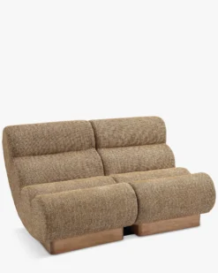 Canapé 2 places modulable, Tweed marron caramel & bois blond Cozy