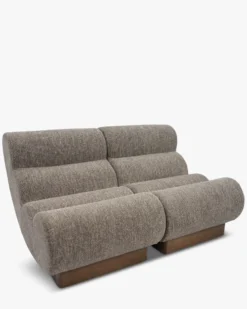 Canapé 2 places modulable, Tweed Taupe New York & Bois blond Cozy