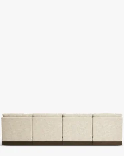 Canapé 4 places modulable, Tweed écru meringue & Bois teinte noyer foncé Roman