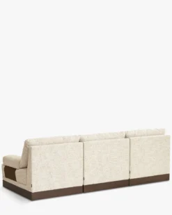Canapé 3 places modulable, Tweed écru meringue & Bois teinte noyer foncé Roman