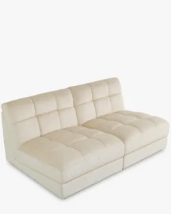 Canapé 2 places modulable, Velours beige pampa, L170 Paul
