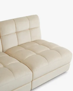 Canapé 2 places modulable, Velours beige pampa, L170 Paul