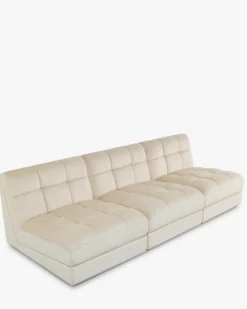 Canapé 3 places modulable, Velours beige pampa, L255 Paul