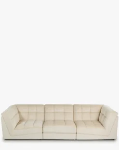 Canapé 3 places modulable, Velours beige pampa, L297 Paul