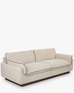 Canapé 3 places, Tweed beige marron noisette & Bois teinte noyer, L222 Elysee
