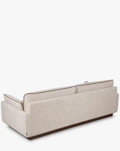 Canapé 3 places, Tweed beige marron noisette & Bois teinte noyer, L222 Elysee