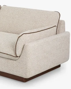 Canapé 3 places, Tweed beige marron noisette & Bois teinte noyer, L222 Elysee