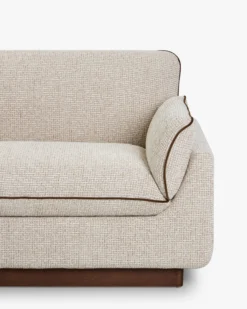 Canapé 3 places, Tweed beige marron noisette & Bois teinte noyer, L222 Elysee