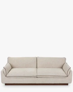 Canapé 3 places, Tweed beige marron noisette & Bois teinte noyer, L222 Elysee