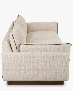 Canapé 3 places, Tweed beige marron noisette & Bois teinte noyer, L222 Elysee