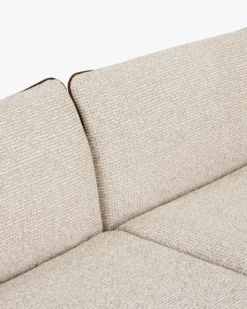 Canapé 3 places, Tweed beige marron noisette & Bois teinte noyer, L222 Elysee
