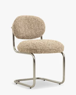 Chaise, Beige macchiato bouclé & métal chromé Amberta