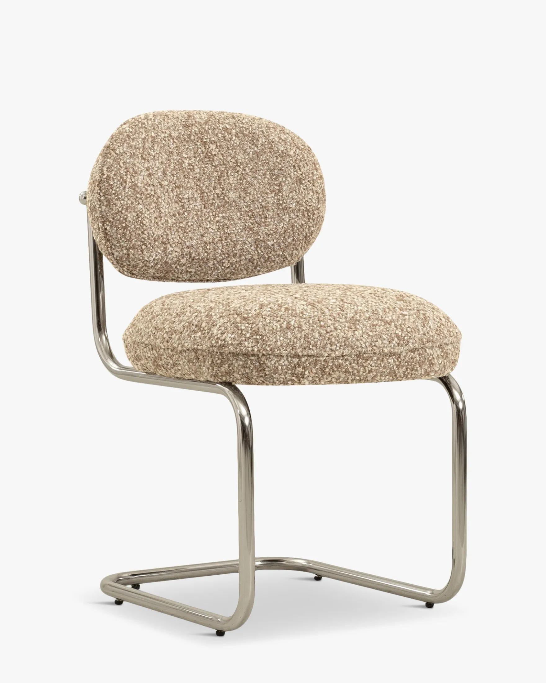 Chaise, Beige macchiato bouclé & métal chromé Amberta