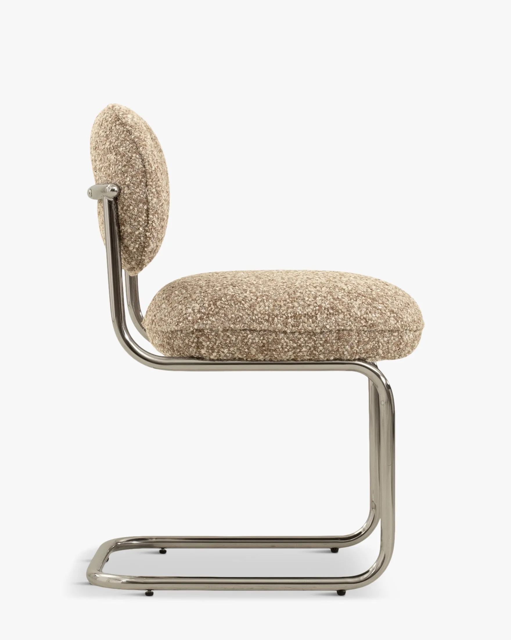 Chaise, Beige macchiato bouclé & métal chromé Amberta