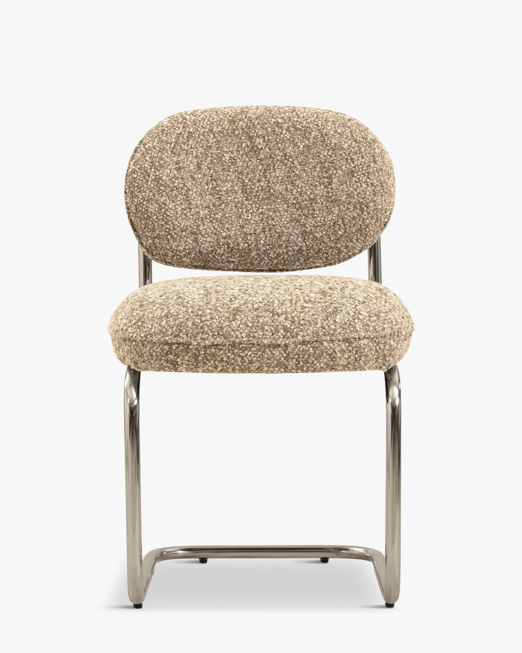 Chaise, Beige macchiato bouclé & métal chromé Amberta