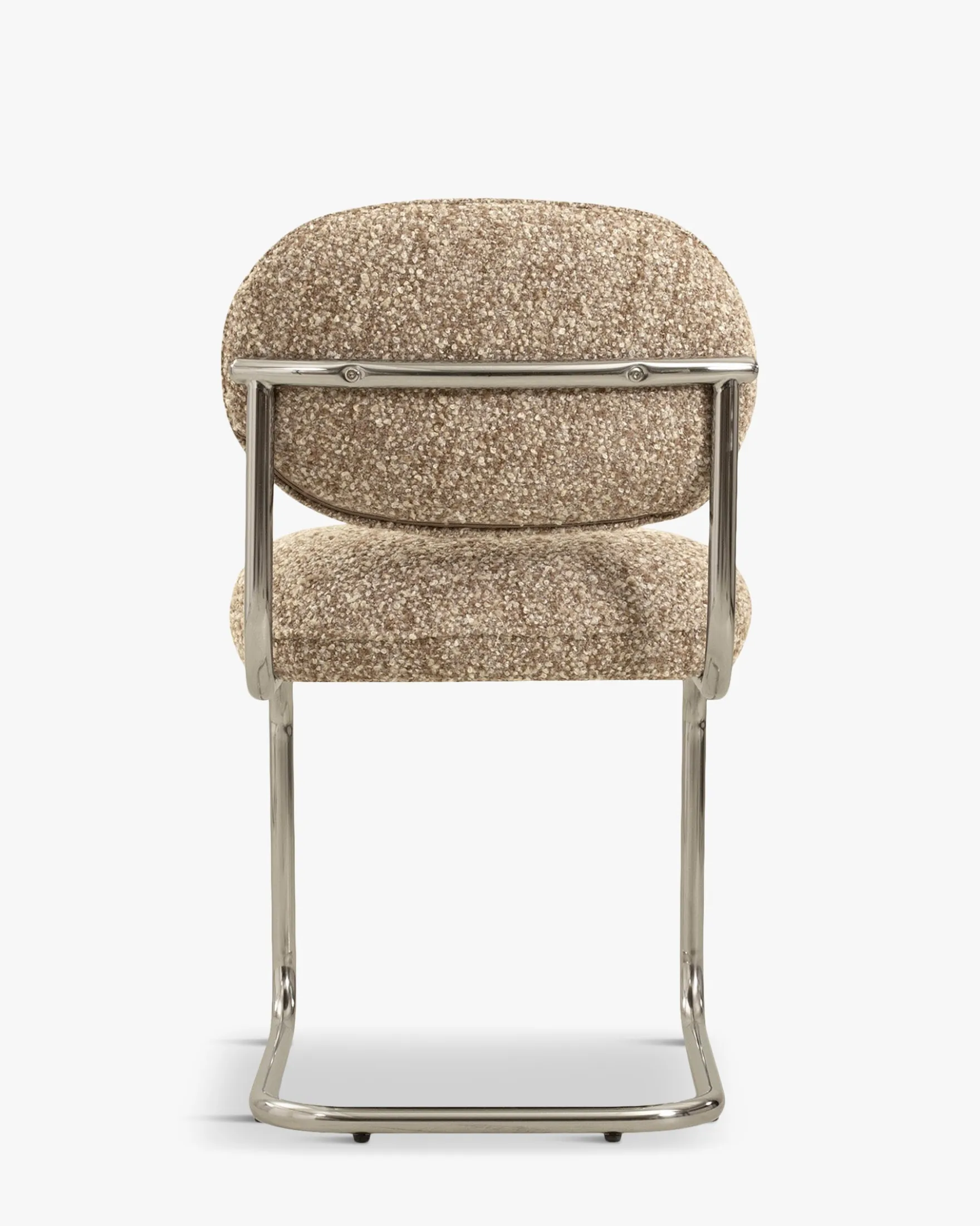 Chaise, Beige macchiato bouclé & métal chromé Amberta