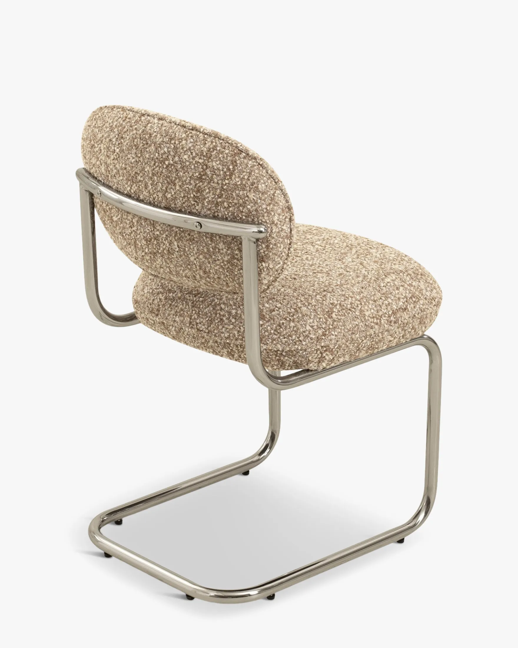 Chaise, Beige macchiato bouclé & métal chromé Amberta