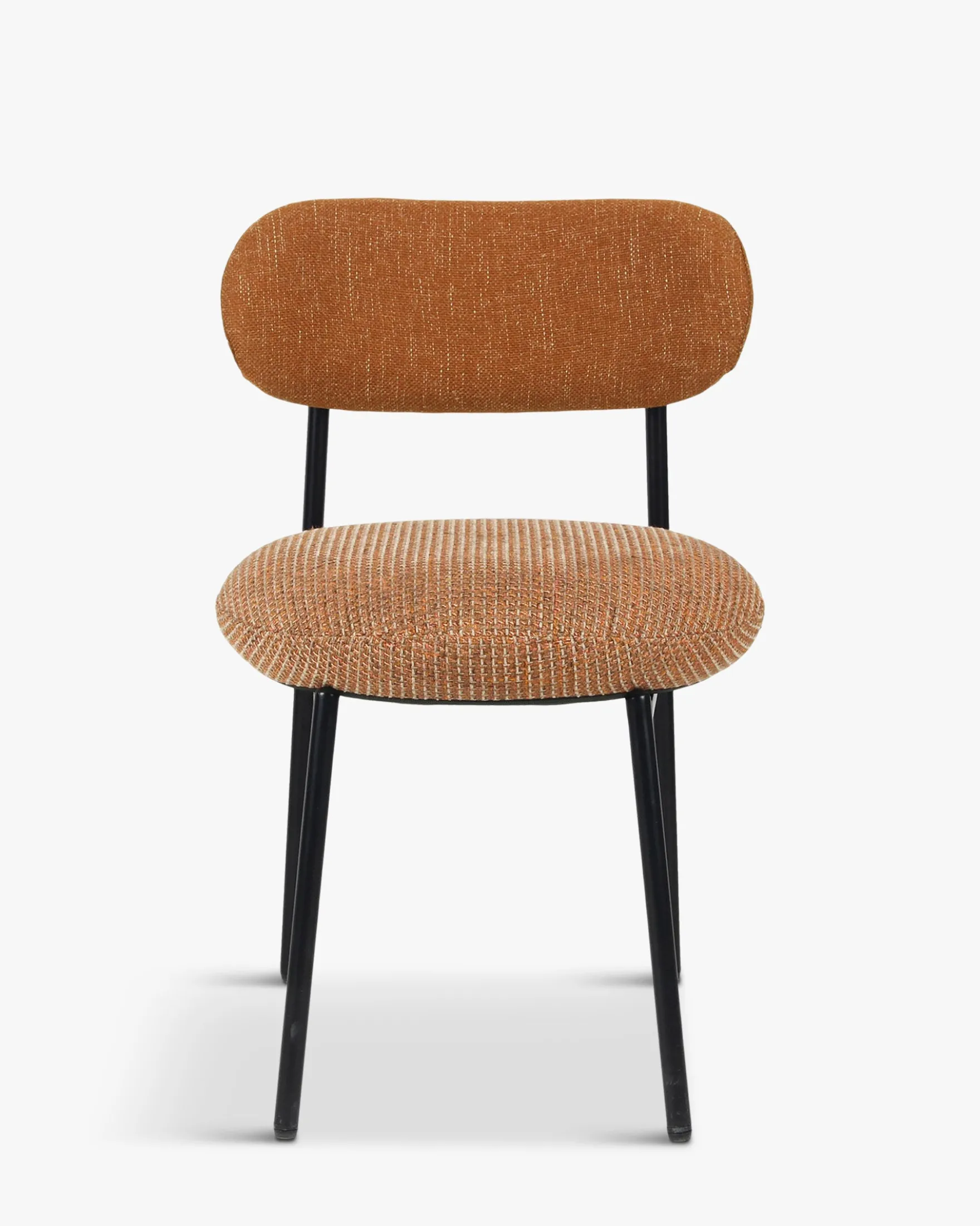 Chaise bicolore, Tweed orange miami, Rouge brique & Métal noir Maia