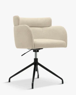 Chaise de bureau rotative, Blanc bouclette & métal noir Baron