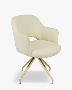 Chaise de bureau rotative, Blanc bouclette anti-tâches & métal doré Luthor