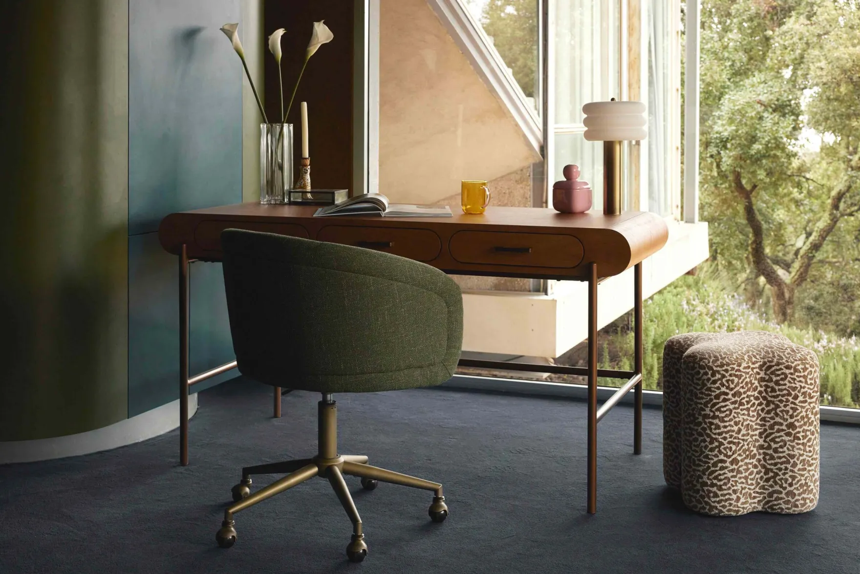 Chaise de bureau rotative, Cactus vert & laiton Volta