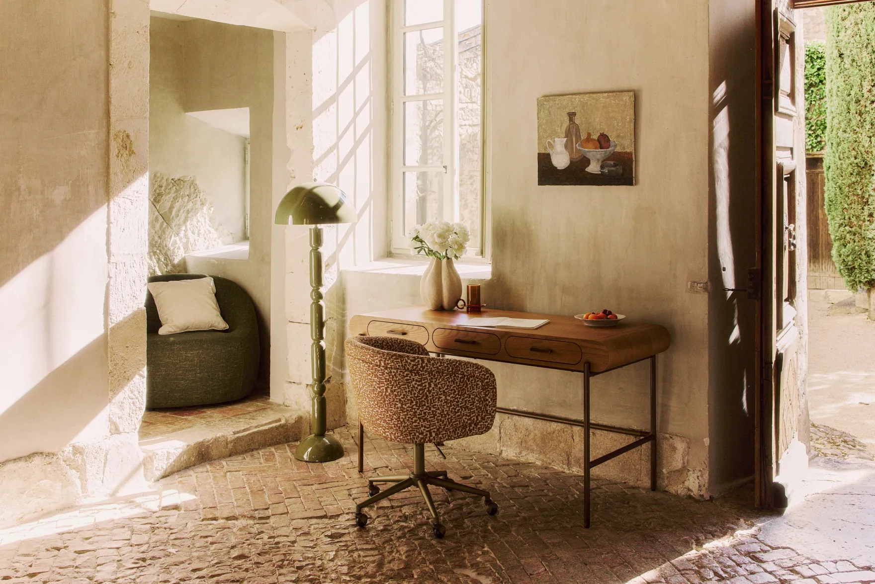 Chaise de bureau rotative, Marron pixel & laiton Volta