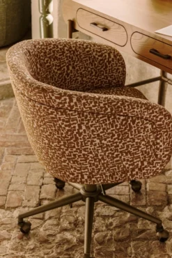 Chaise de bureau rotative, Marron pixel & laiton Volta