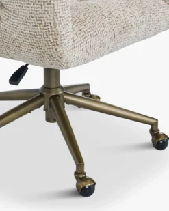 Chaise de bureau rotative, Tweed moucheté marron & métal doré Valeria