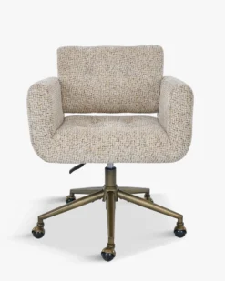 Chaise de bureau rotative, Tweed moucheté marron & métal doré Valeria