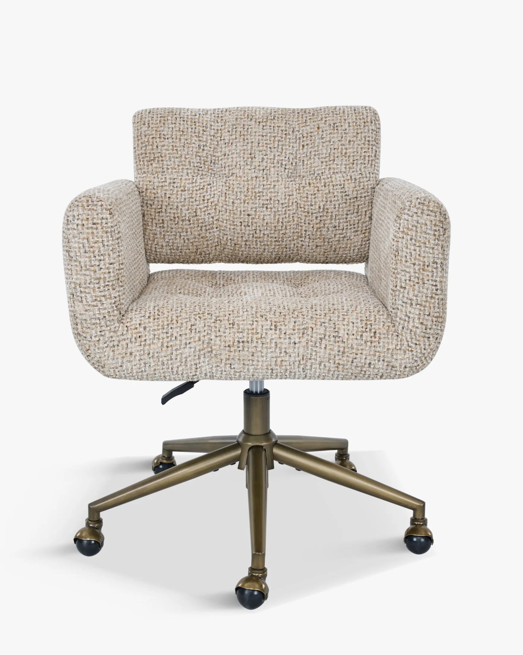 Chaise de bureau rotative, Tweed moucheté marron & métal doré Valeria