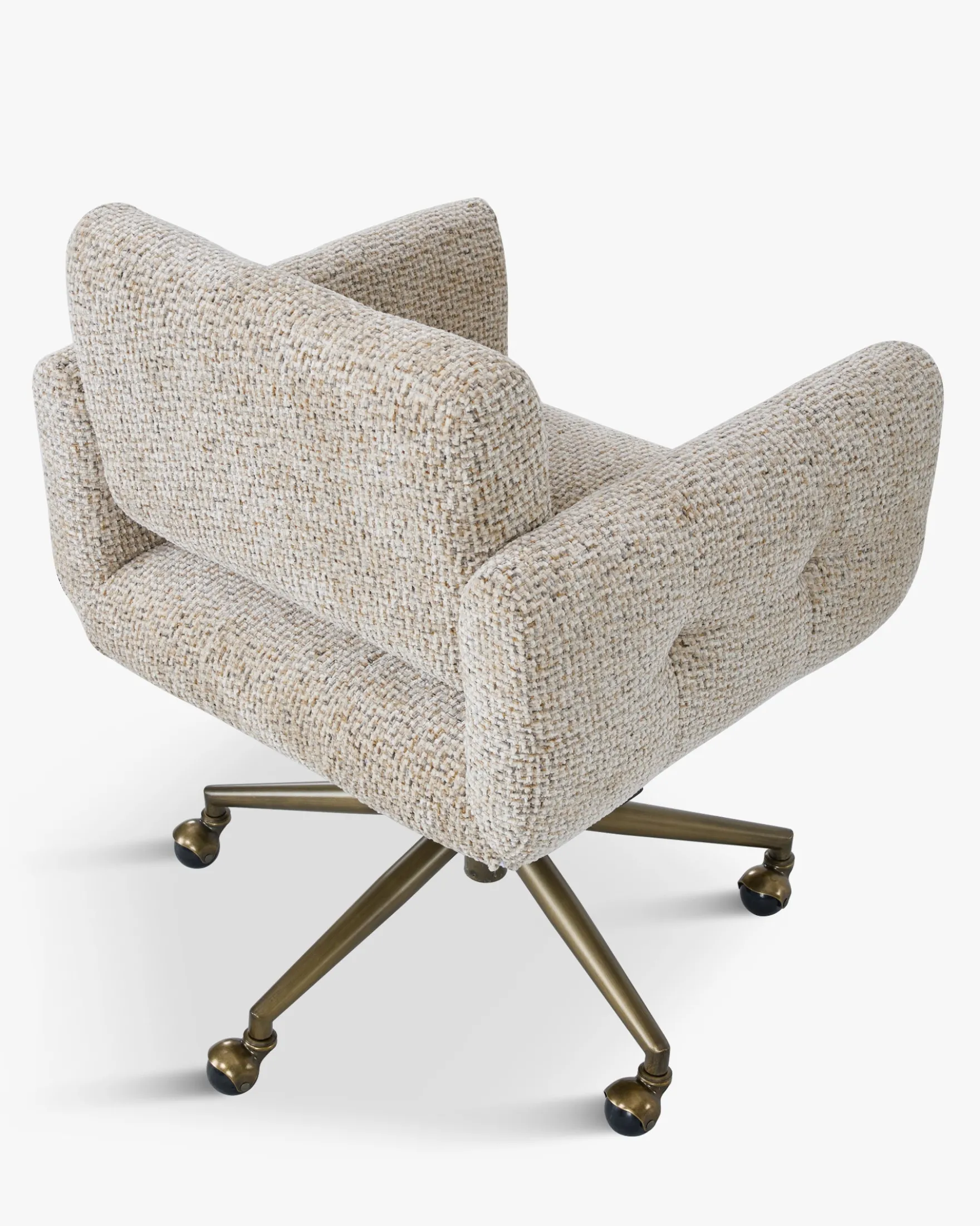Chaise de bureau rotative, Tweed moucheté marron & métal doré Valeria