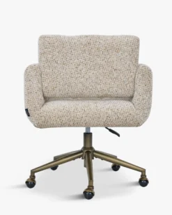 Chaise de bureau rotative, Tweed moucheté marron & métal doré Valeria