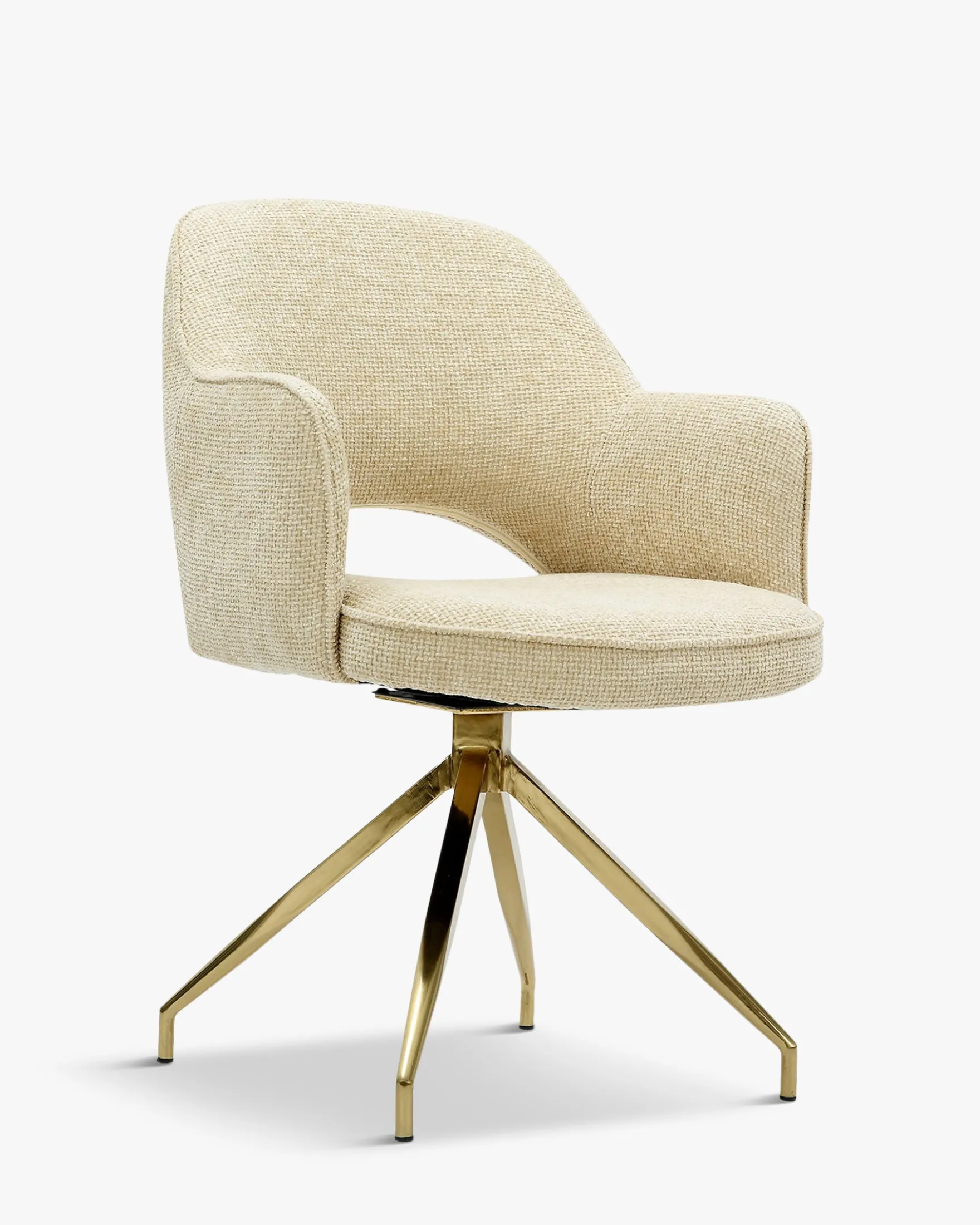 Chaise de bureau rotative, Tweed sable & métal doré Luthor