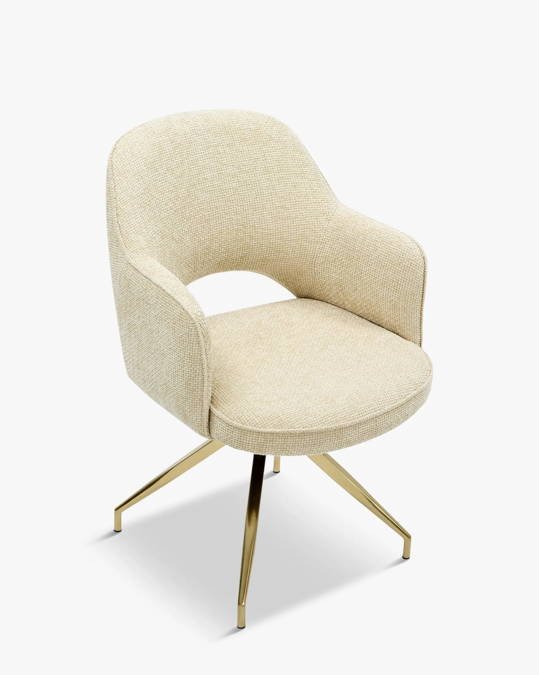 Chaise de bureau rotative, Tweed sable & métal doré Luthor