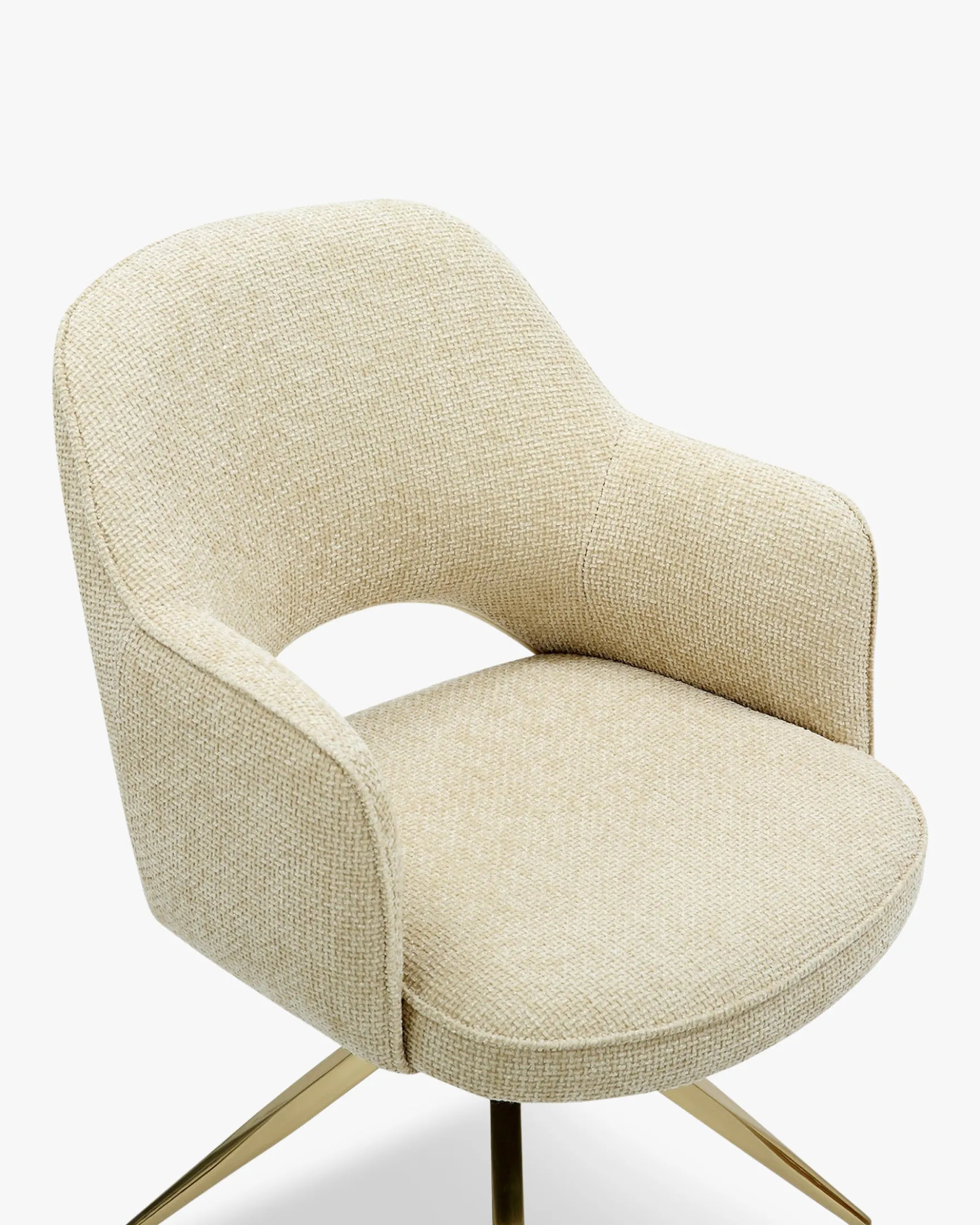 Chaise de bureau rotative, Tweed sable & métal doré Luthor