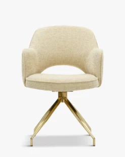 Chaise de bureau rotative, Tweed sable & métal doré Luthor
