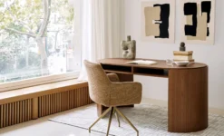 Chaise de bureau rotative, Tweed jaune miami & métal doré, 60x86 Kingscross