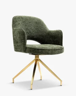 Chaise de bureau rotative, Tweed vert & métal doré, 60x86 Luthor