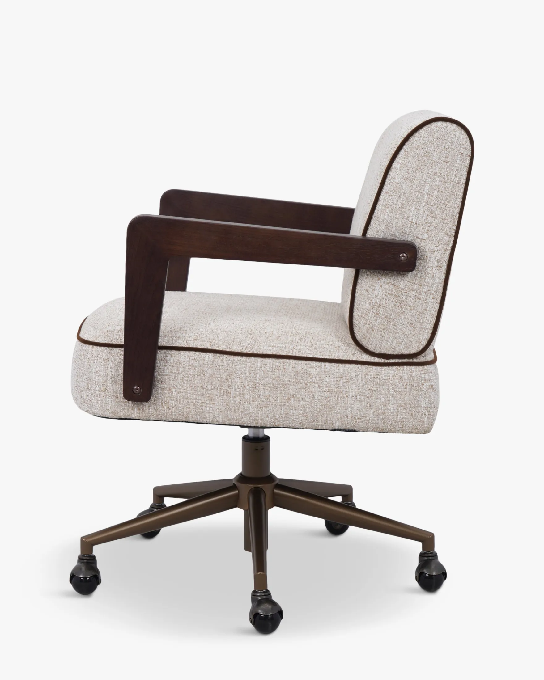 Chaise de bureau rotative, Tweed écru meringue & Bois teinté noyer Elva