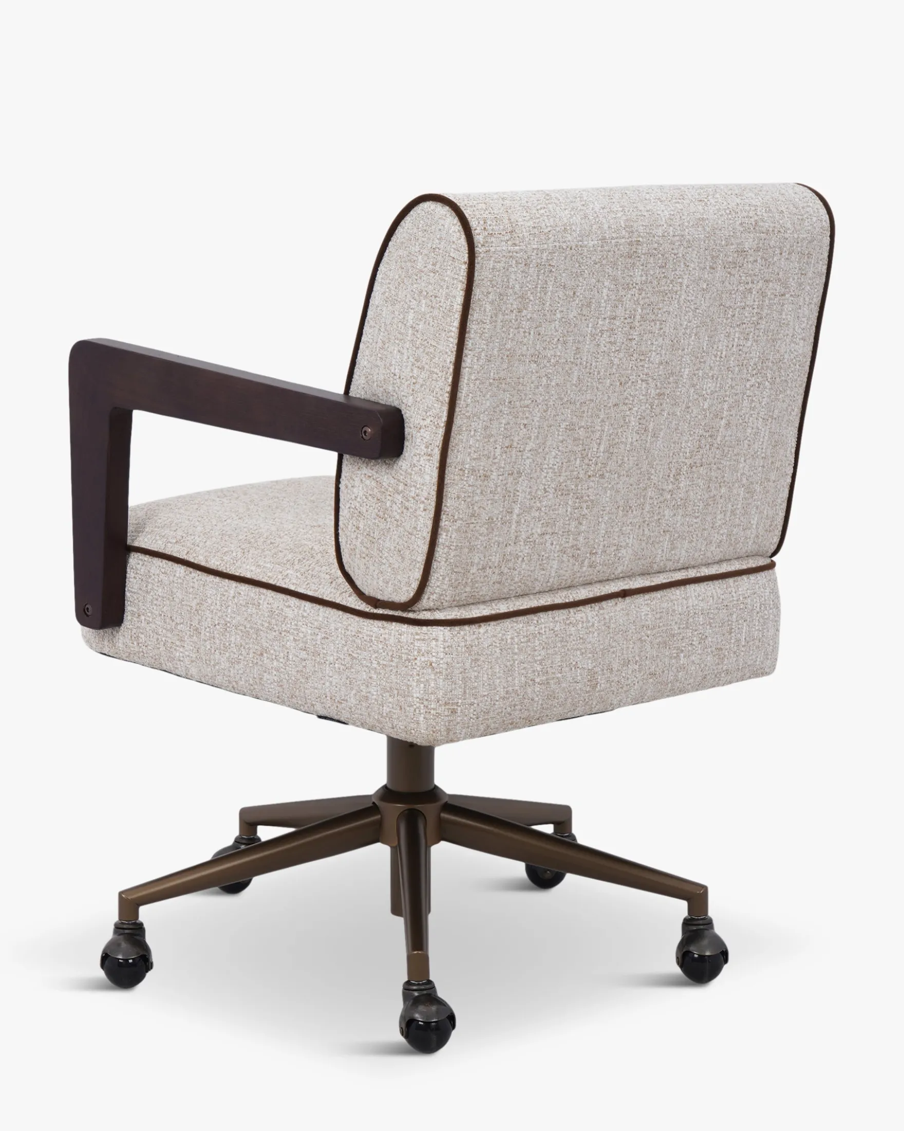 Chaise de bureau rotative, Tweed écru meringue & Bois teinté noyer Elva