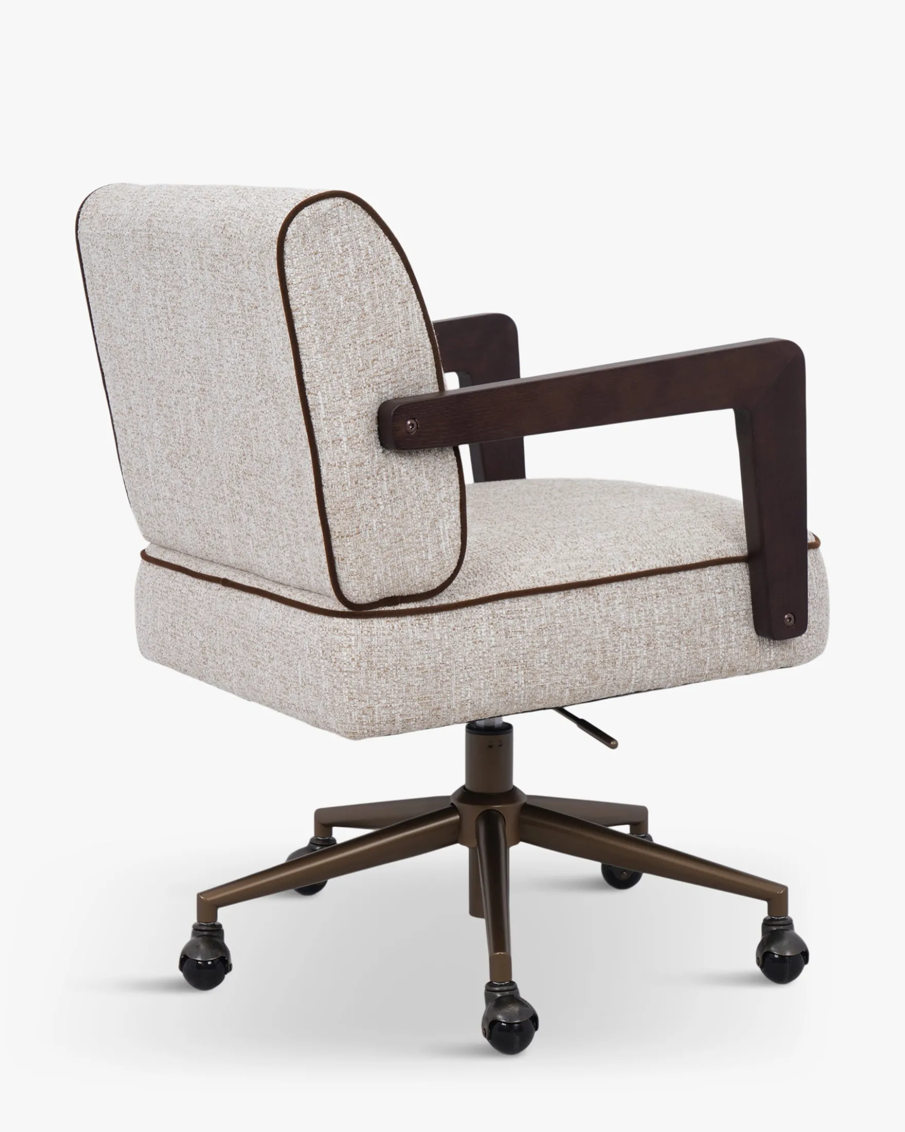 Chaise de bureau rotative, Tweed écru meringue & Bois teinté noyer Elva