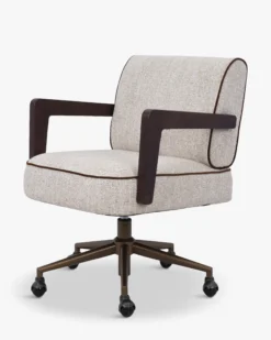 Chaise de bureau rotative, Tweed écru meringue & Bois teinté noyer Elva