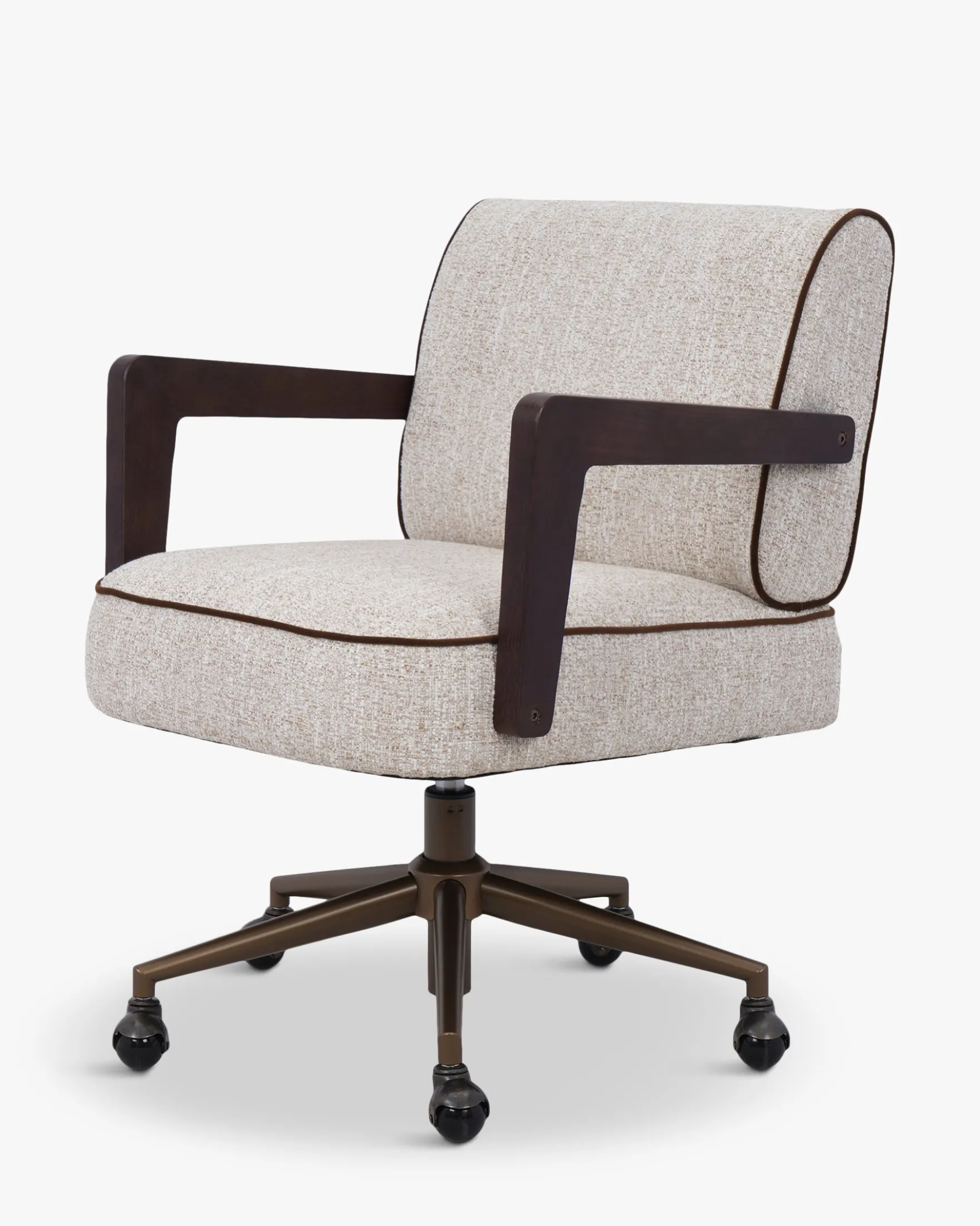 Chaise de bureau rotative, Tweed écru meringue & Bois teinté noyer Elva