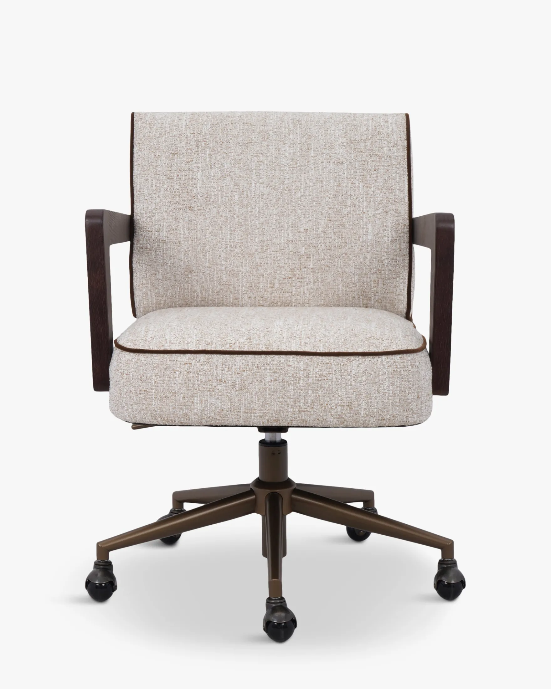 Chaise de bureau rotative, Tweed écru meringue & Bois teinté noyer Elva